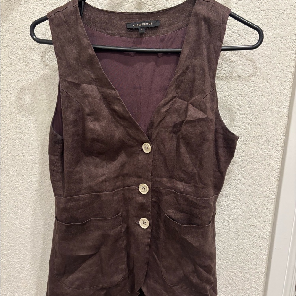 Olivaceous Brown Linen Vest